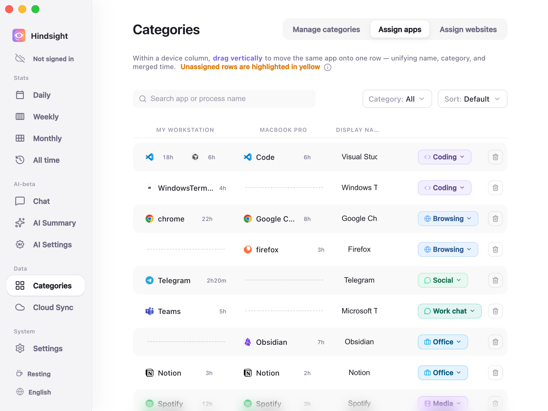 Categories — Assign apps