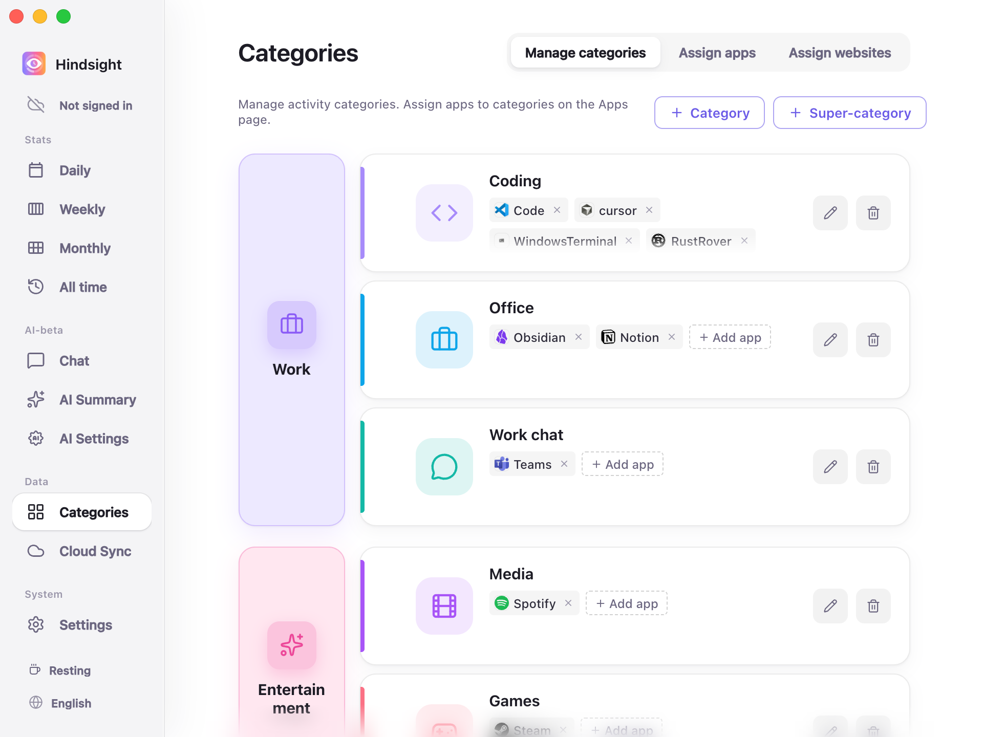 Categories — Manage categories