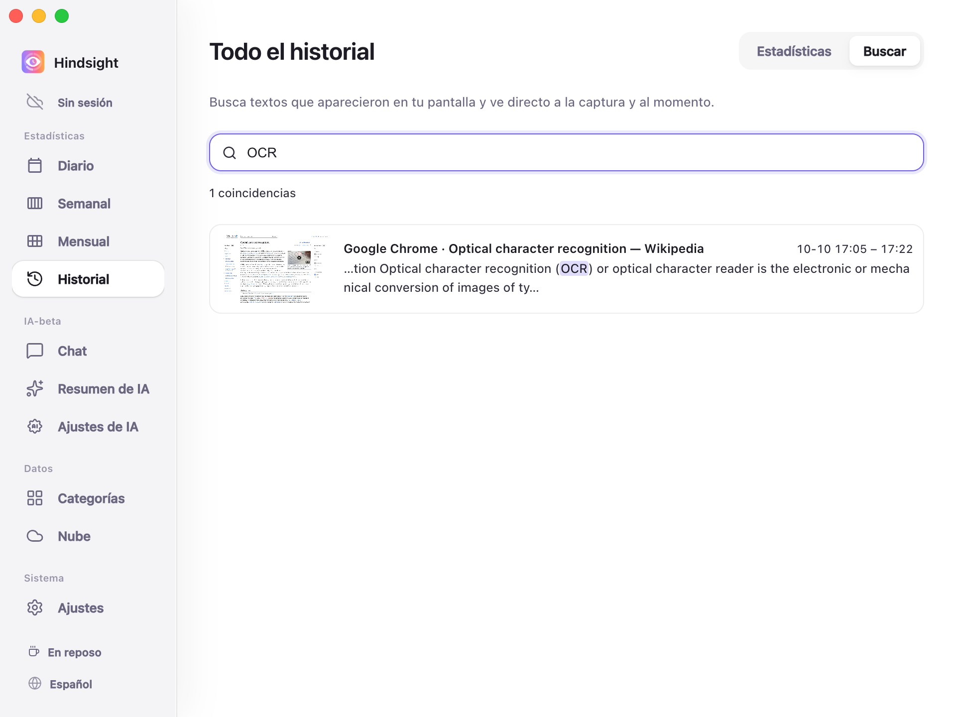 Memoria de pantalla: resultados de búsqueda por palabras clave