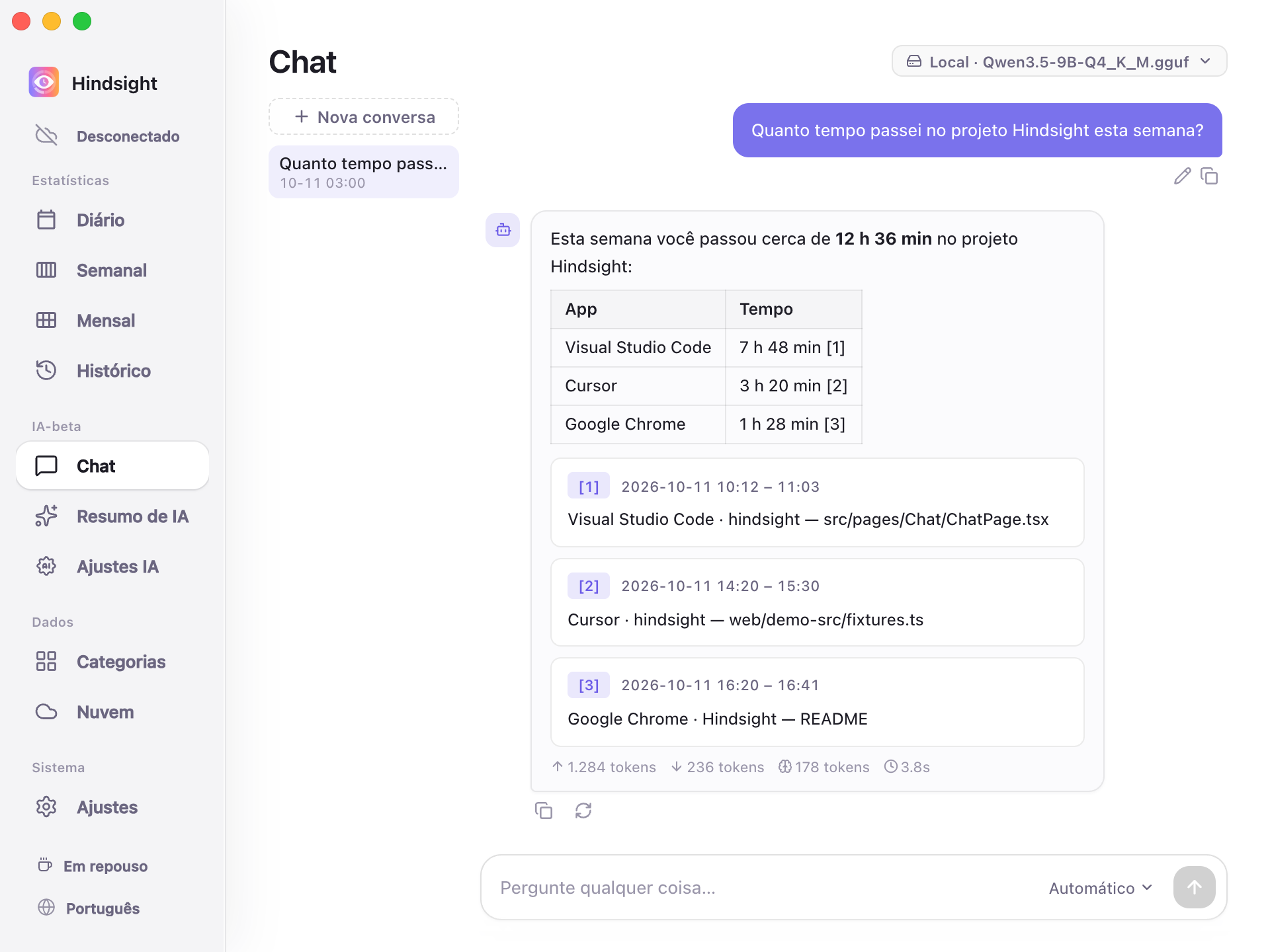 Chat — pergunta e resposta