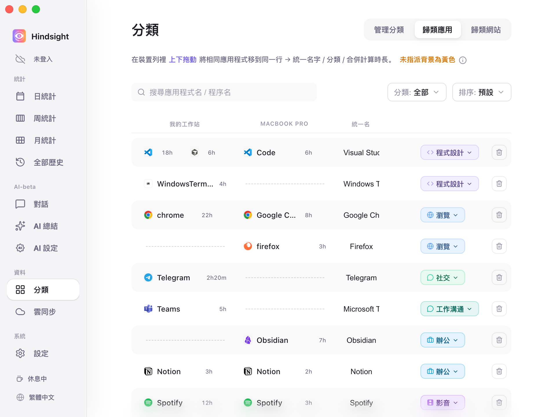 分類頁-歸類應用
